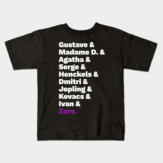 Grand Budapest List Kids T-Shirt by LanfaTees